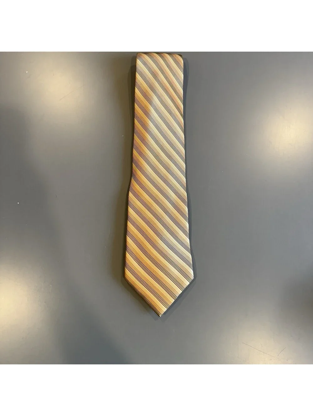 Axcess Mens Vintage Necktie 100% Silk Handmade Stripes Tan Brown Yellow Orange